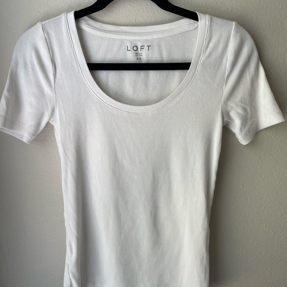 LOFT White Fitted Short Sleeve Tee